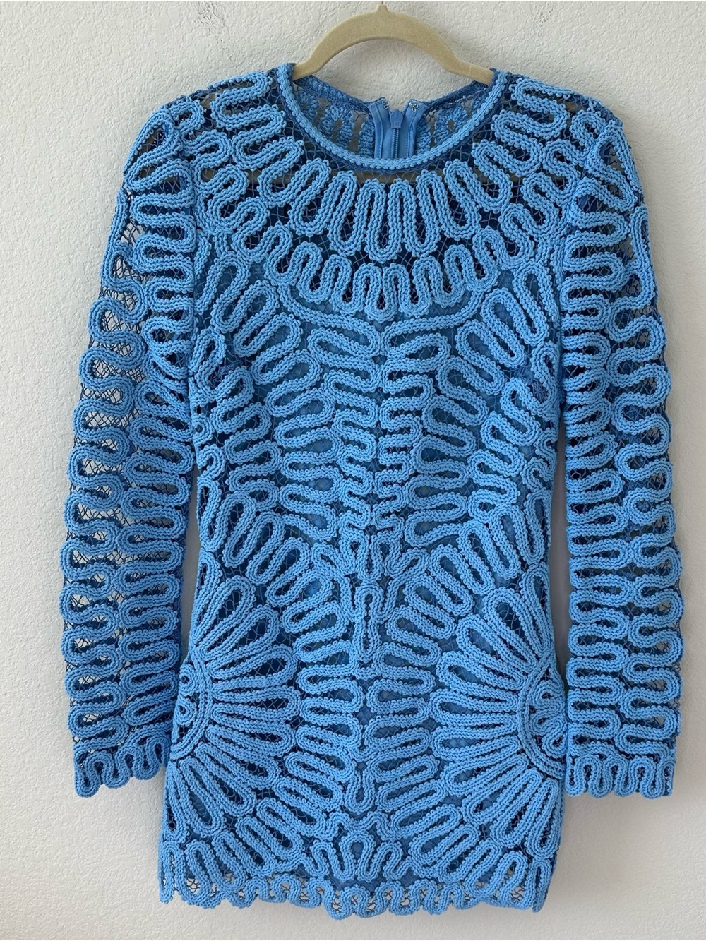 SIMKHAI Mccall Cage Crochet Embroidery Mini Blue Dress SZ US 2 - Picture 2 of 8